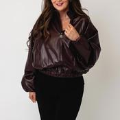 Joseph Ribkoff Leatherette Mock-Neck Jacket, Burgundy image