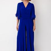 Joseph Ribkoff Fringed Sleeve Wide Leg Jumpsuit, Blue image