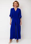 Joseph Ribkoff Fringed Sleeve Wide Leg Jumpsuit, Blue image