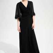 Joseph Ribkoff Fringed Sleeve Wide Leg Jumpsuit, Black image