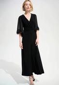 Joseph Ribkoff Fringed Sleeve Wide Leg Jumpsuit, Black image