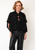 Jovonna Bubble Hem with 3D Floral Detail Blouse, Black image