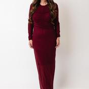Kaffe Chai Roughed Mesh Long Sleeve Dress, Wine image