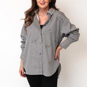 Kaffe Marianne Oversized Striped Bow Detail Shirt, Grey image