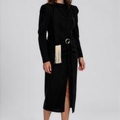 Kameya Gold Pattern, Tassel Sash Midi Dress, Black image
