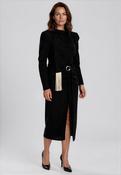 Kameya Gold Pattern, Tassel Sash Midi Dress, Black image