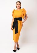 Kameya Frill Sleeve Belted Pencil Dress, Mustard Yellow