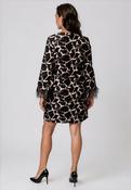 Kate and Pippa Abstract Print Feather Cuff Mini Dress, Black image