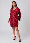 Kate and Pippa Abstract Print Feather Cuff Mini Dress, Red image
