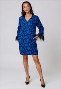 Kate and Pippa Abstract Print Feather Cuff Mini Dress, Royal Blue image