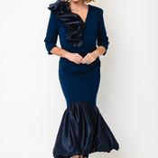 Kevan Jon Ruffle Shoulder Midi Mermaid Dress, Navy image
