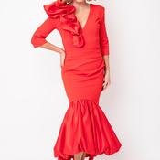 Kevan Jon Mermaid Ruffle Shoulder Midi Dress, Red image