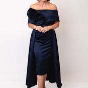 Kevan Jon Emma Corsage Satin Dress, Navy