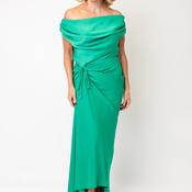 Kevan Jon Eugenia Satin Long Asymmetric Dress, Green