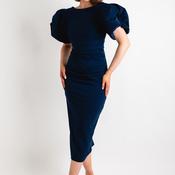 Kevan Jon Sophie Puffed Sleeve Midi Occasion Dress, Navy