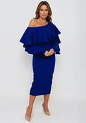Kevan Jon Oleanna Frill Neckline Midi One-Shoulder Dress, Cobalt Blue image