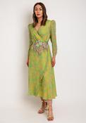 Laura Bernal Leaf Print Wrap Midi Dress, Green image