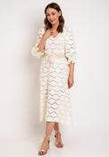 Laura Bernal V-Neck Cutout Pattern Midi Dress, Cream image