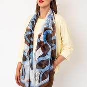 Le Comte Floral with Text Scarf, Brown Multi