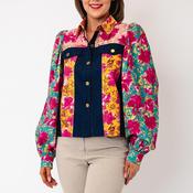 Leo &amp; Ugo Floral Print and Denim Detail Jacket, Multi-Coloured