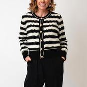 Leo &amp; Ugo Textured Stripe Cardigan, Black/Off White