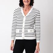 Leo &amp; Ugo Striped Buttoned Cardigan, White and Black image