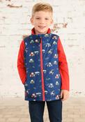 Little Lighthouse Boy Alex Tractor Print Waterproof Gilet, Navy image