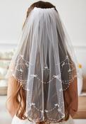 Little People Pearls and Bows Communion Veil, White image