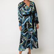 Ella Boo Printed Faux Wrap Aline Dress, Black Multi