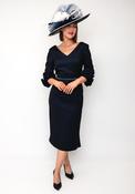 Lizabella Lurex Corsage Sleeve Pencil Midi Dress, Navy image