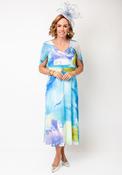 Lizabella Floral Print Cape Sleeve Fit &amp; Flare Dress, Blue image