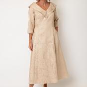 Lizabella Textured Jacquard V Neck Midi Dress, Beige &amp; Gold image