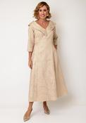 Lizabella Textured Jacquard V Neck Midi Dress, Beige &amp; Gold image