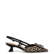 Lodi Woven Leopard Printed Sling Back Pointed Toe Heels, Black