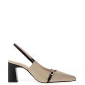 Lodi Galina Leather Sling Back Buckle Detail Heeled Shoe, Beige image