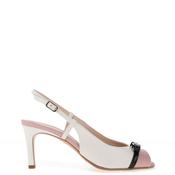 Lodi Parfen Leather Sling Back Bow Heels, White &amp; Pink image