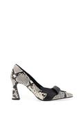 Lodi Ronco Snake Printed Bow Court Heels, Black &amp; Cream