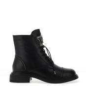 Loretta Vitale Leather Sequin Brooch Military Boots, Black