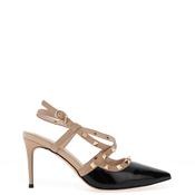Loretta Vitale Patent Sling Back Stud Detailed High Heels, Black image