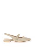 Loretta Vitale Patent Sling Back Pearl Stud Detailed Pumps, Beige image
