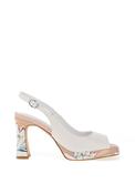 Loretta Vitale Leather Sling Back Floral Heeled Sandals, White image