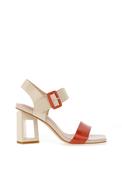 Loretta Vitale Patent Leather Geo Heeled Sandals, Orange image