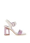 Loretta Vitale Patent Leather Geo Heeled Sandals, Purple image