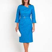 Luis Civit Diagonal Cut Neck Jacquard Midi Dress, Blue