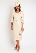 Luis Civit Embossed Pencil Midi Dress, Gold image