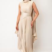 Maisonel Plisse Pleated Dress and Scarf, Cream