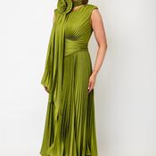 Maisonel Plisse Pleated Dress and Scarf, Green