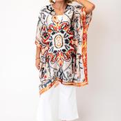 Malissa J Abstract Print Satin Cover Up and Pashmina Set, Orange