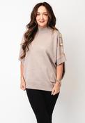 Malissa J One Size Button Detail High Neck Jumper, Taupe image