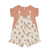 Mayoral Baby Girl Floral Short Dungaree and Tee Set, Peach
